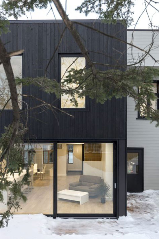 Extérieur maison moderne contemporain façade murs bois noir